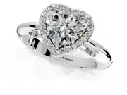 Halo Engagement Ring Setting for Heart-Shaped Center with Tapered Plain Band and Prong Head in Sterling Silver