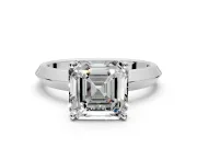 Solitaire Engagement Ring Setting for Asscher Cut Center with Wide Knife Ridge Band and Prong Head in Platinum