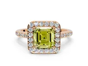Halo Engagement Ring Setting for Fancy Yellow Asscher Cut Center with Pave Accents, Heart Basket and Prong Head in Rose Gold