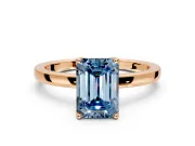Solitaire Engagement Ring Setting for Fancy Blue Emerald Cut Center with Thin Rounded Plain Band and Prong Head in Rose Gold