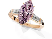 Bar-Set Engagement Ring Setting for Fancy Pink Marquise Center with Tapered Baguette Accents and Prong Head in Rose Gold