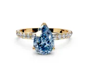 Solitaire Engagement Ring Setting for Fancy Blue Pear-Shaped Center with Fine Pave Accents and Prong Head in Yellow Gold