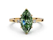 3 Stone Engagement Ring Setting for Fancy Green Marquise Center with Low-Set Round Cut Accents and Prong Head in Yellow Gold