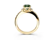Paired Accent Engagement Ring Setting for Fancy Green Cushion Cut Center with Pave Band and Prong Head in Yellow Gold