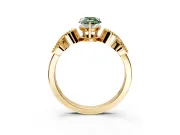Leaf Engagement Ring Setting for Fancy Green Pear-Shaped Center with Milgrain Accent Band and Prong Head in Yellow Gold