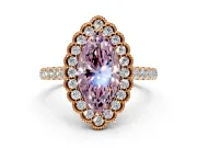 Milgrain Floral Halo Engagement Ring Setting for Fancy Pink Marquise Center with Pave Band and Prong Head in Rose Gold