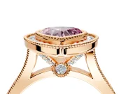 Halo Engagement Ring Setting for Fancy Pink Heart-Shaped Center with Milgrain Frame, Pave Band and Prong Head in Rose Gold
