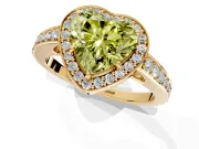 Bezel-Framed Halo Engagement Ring Setting for Fancy Yellow Heart-Shaped Center with Pave Band and Prong Head in Yellow Gold
