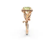 Halo Engagement Ring Setting for Fancy Yellow Princess Cut Center with Leaf Motif Split Shank and Prong Head in Rose Gold
