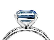 Solitaire Engagement Ring Setting for Fancy Blue Asscher Cut Center with XO Engraved Band and Prong Head in Sterling Silver