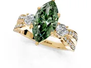 3 Stone Engagement Ring Setting for Fancy Green Marquise Center with Pave Twist Band and Prong Head in Yellow Gold