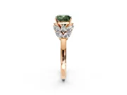 Leaf Cluster Engagement Ring Setting for Fancy Green Cushion Cut Center with Marquise Accents and Prong Head in Rose Gold