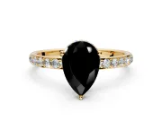 Hidden Halo Engagement Ring Setting for Fancy Black Pear-Shaped Center with Pave Band and Prong Head in Yellow Gold