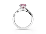 Baguette Engagement Ring Setting for Fancy Pink Cushion Cut Center with Alternating Bar-Set Band and Prong Head in White Gold