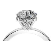 Solitaire Engagement Ring Setting for Round Cut Center with Fine Wire Band and Prong Head in Platinum
