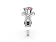 Halo Engagement Ring Setting for Fancy Pink Oval Center with Pave Infinity Twist Band and Prong Head in Platinum