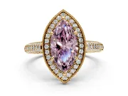 Milgrain Halo Engagement Ring Setting for Fancy Pink Marquise Center with Three-Sided Pave Band and Prong Head in Yellow Gold