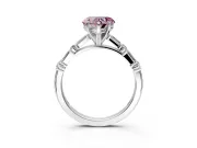 Baguette Engagement Ring Setting for Fancy Pink Heart-Shaped Center with Alternating Bar-Set Band and Prong Head in White Gold