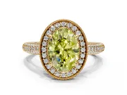 Milgrain Halo Engagement Ring Setting for Fancy Yellow Oval Center with Three-Sided Pave Band and Prong Head in Yellow Gold