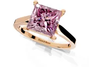 Solitaire Engagement Ring Setting for Fancy Pink Princess Cut Center with Tapered Shoulders and Prong Head in Rose Gold