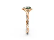 Halo Engagement Ring Setting for Fancy Green Heart-Shaped Center with Pave and Plain Twist Band and Prong Head in Rose Gold