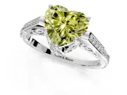 Cathedral Engagement Ring Setting for Fancy Yellow Heart-Shaped Center with Antique-Style Pave Band and Prong Head in Sterling Silver