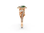 Milgrain Halo Engagement Ring Setting for Fancy Green Oval Center with Shoulder Bezels and Prong Head in Rose Gold