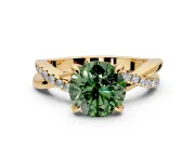 Solitaire Engagement Ring Setting for Fancy Green Round Cut Center with Half-Pave Crossover Band and Prong Head in Yellow Gold