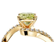 Solitaire Engagement Ring Setting for Fancy Yellow Cushion Cut Center with Pave Bypass Swirl Band and Prong Head in Yellow Gold