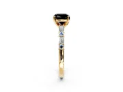Baguette Engagement Ring Setting for Fancy Black Cushion Cut Center with Alternating Bar-Set Band and Prong Head in Yellow Gold