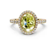 Halo Engagement Ring Setting for Fancy Yellow Oval Center with Inner Milgrain Border and Prong Head in Yellow Gold
