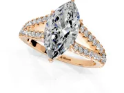 Solitaire Engagement Ring Setting for Marquise Center with Pave Split Shank and Prong Head in Rose Gold