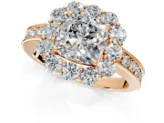 Halo Engagement Ring Setting for Cushion Cut Center with Milgrain Channel Band and Prong Head in Rose Gold
