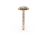 Pave Halo Engagement Ring Setting for Radiant Cut Center with Single Row Pave Band and Prong Head in Rose Gold