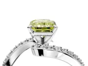 Solitaire Engagement Ring Setting for Fancy Yellow Radiant Cut Center with Pave Bypass Swirl Band and Prong Head in White Gold