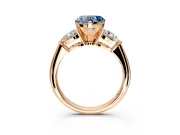3 Stone Engagement Ring Setting for Fancy Blue Heart-Shaped Center with Large Pear-Shaped Accents and Prong Head in Rose Gold