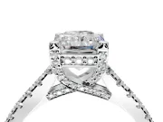 Solitaire Engagement Ring Setting for Radiant Cut Center with Widening Pave Band and Claw Prong Head in White Gold