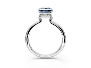 Hidden Halo Engagement Ring Setting for Fancy Blue Princess Cut Center with Plain Rounded Band and Prong Head in Sterling Silver