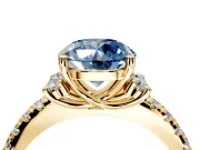 Paired Accent Engagement Ring Setting for Fancy Blue Round Cut Center with Pave Band and Prong Head in Yellow Gold