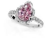 Halo Engagement Ring Setting for Fancy Pink Pear-Shaped Center with Openwork Halo, Pave Band and Prong Head in White Gold