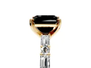 Baguette Engagement Ring Setting for Fancy Black Asscher Cut Center with Alternating Bar-Set Band and Prong Head in Yellow Gold