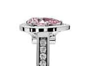 Halo Engagement Ring Setting for Fancy Pink Pear-Shaped Center with Outer Bezel Rim, Pave Band and Prong Head in Platinum