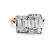 Emerald Cut and Emerald Cut Lab-Grown Diamond Toi et Moi Engagement Ring with Prong-Set Stones in Rose Gold