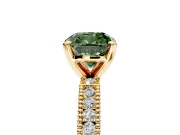 Solitaire Engagement Ring Setting for Fancy Green Cushion Cut Center with Milgrain-Edged Pave Band and Prong Head in Yellow Gold