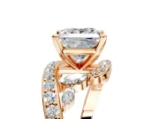Solitaire Engagement Ring Setting for Princess Cut Center with Pave Bypass Twist Band and Prong Head in Rose Gold