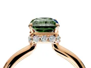 Hidden Halo Engagement Ring Setting for Fancy Green Radiant Cut Center with Plain Rounded Band and Prong Head in Rose Gold