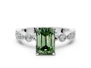 Solitaire Engagement Ring Setting for Fancy Green Emerald Cut Center with Milgrain Bezel Accents and Prong Head in Platinum
