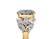 Leaf Cluster Engagement Ring Setting for Emerald Cut Center with Marquise Accents and Prong Head in Yellow Gold