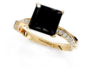 Side Accent Engagement Ring Setting for Fancy Black Princess Cut Center with Accent Shoulders and Prong Head in Yellow Gold
