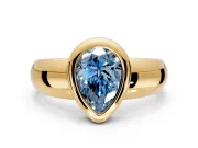 Solitaire Engagement Ring Setting for Fancy Blue Pear-Shaped Center with Wide Band and Bezel Head in Yellow Gold